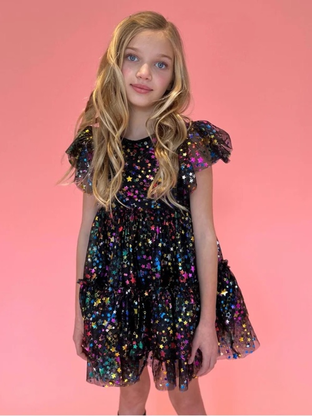 Lola + The Boys Shining Rainbow Star Tulle Dress - Kids Size 4